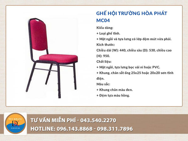 Ghế hội trường Hòa Phát MC04 giá rẻ và nổi bật với màu sắc cuốn hút tạo điểm nhấn