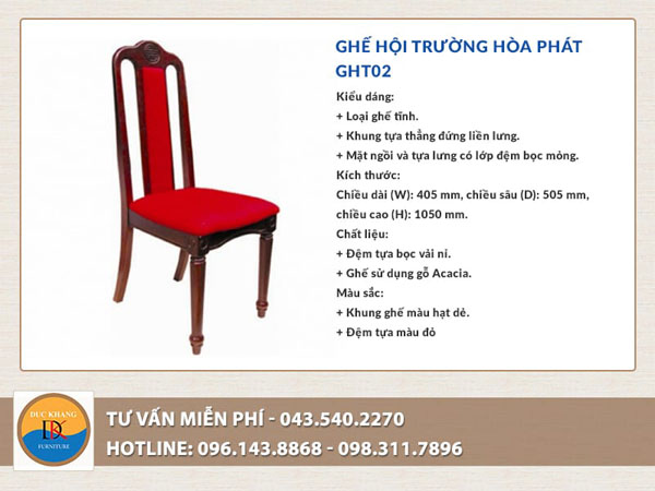 Ghế hội trường Hòa Phát GHT02 nổi bật với đệm ngồi và lưng tựa bọc nỉ màu đỏ tôn thêm vẻ đẹp