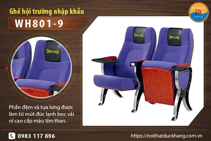 Ghế hội trường nhập khẩu có bàn viết WH801-9