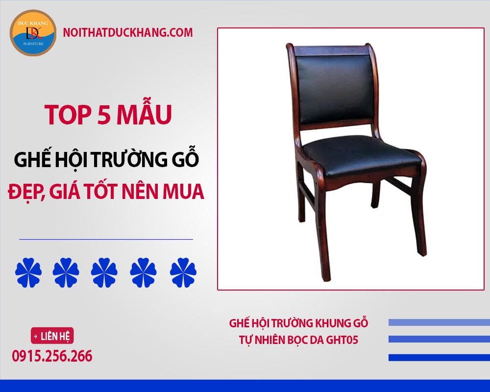 Ghế hội trường khung gỗ tự nhiên bọc da GHT05