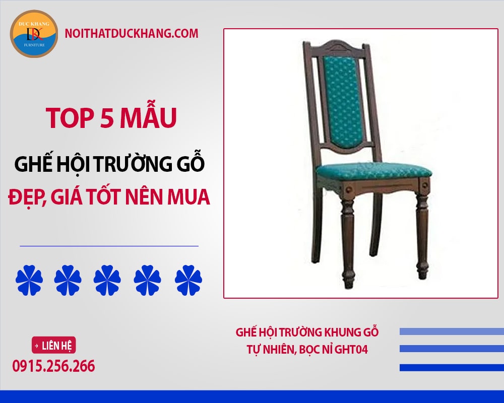 Ghế hội trường khung gỗ tự nhiên, bọc nỉ GHT04