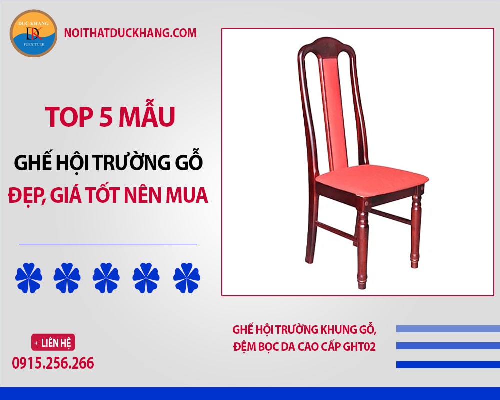 Ghế hội trường khung gỗ, đệm bọc da cao cấp GHT02