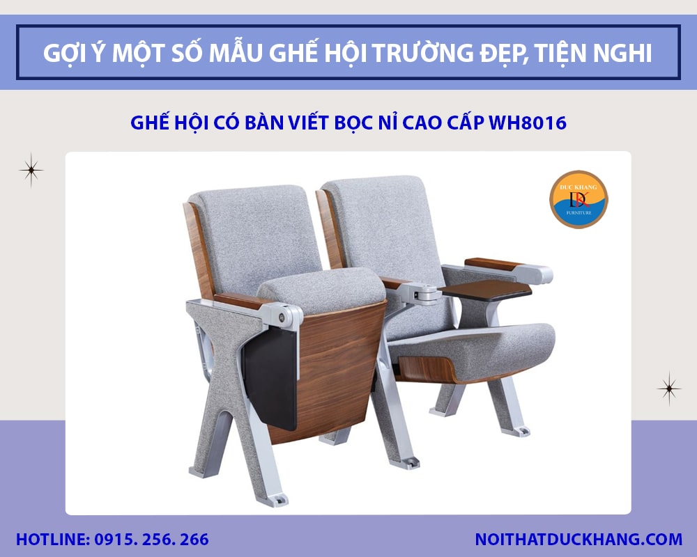 Ghế hội có bàn viết bọc nỉ cao cấp WH8016
