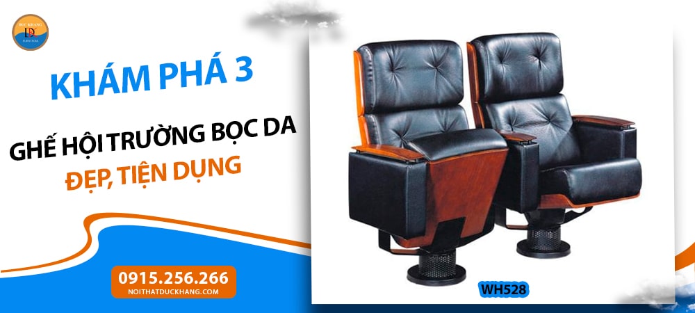 Ghế hội trường bọc da chân trụ bám sàn WH528