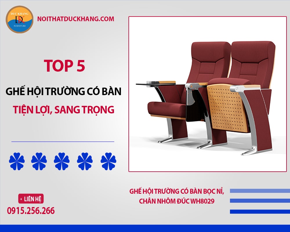 Ghế hội trường có bàn bọc nỉ, chân nhôm đúc WH8029 Ghế hội trường có bàn bọc nỉ, chân nhôm đúc WH8029