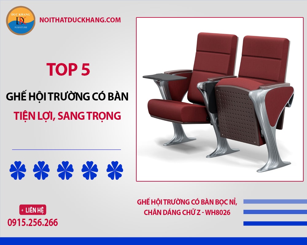 Ghế hội trường có bàn bọc nỉ, chân dáng chữ Z - WH8026 Ghế hội trường có bàn bọc nỉ, chân dáng chữ Z - WH8026