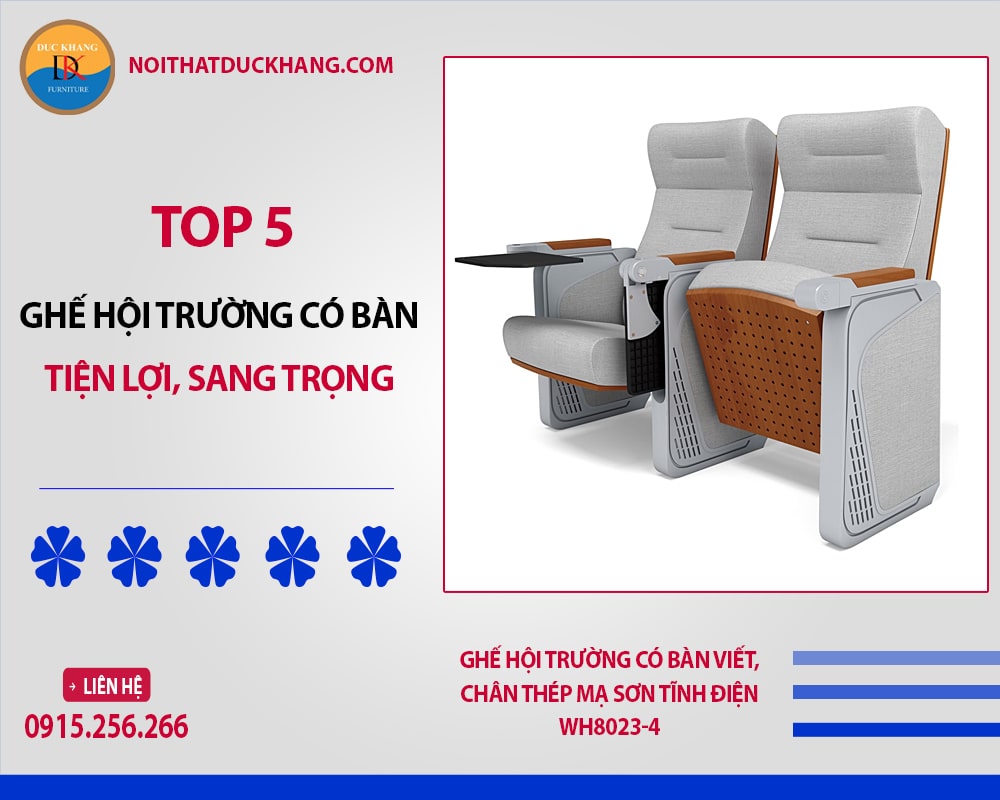 Ghế hội trường có bàn viết, chân thép mạ sơn tĩnh điện WH8023-4 Ghế hội trường có bàn viết, chân thép mạ sơn tĩnh điện WH8023-4