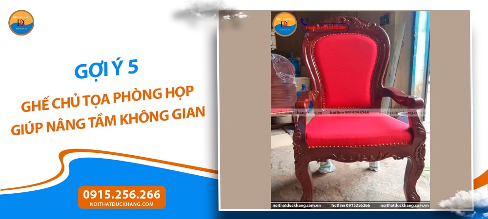 Ghế chủ tọa gỗ tự nhiên bọc nỉ, nạm đinh đồng cao cấp DKGCT05
