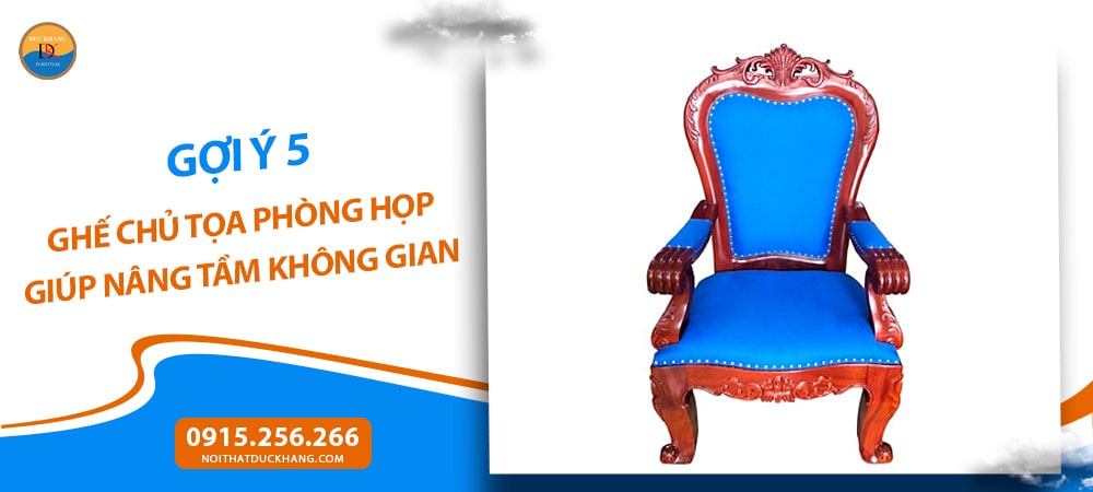 Ghế chủ tọa phòng họp gỗ tự nhiên, đệm bọc nỉ sang trọng DKGCT46