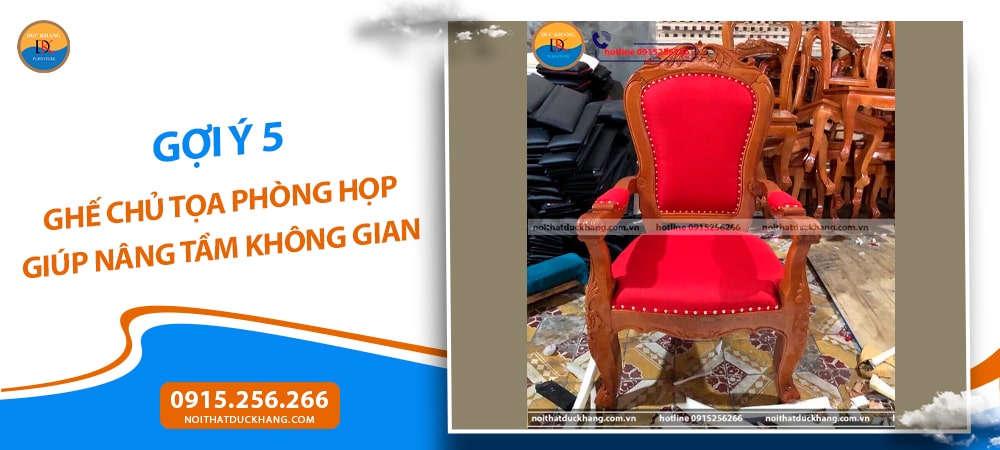Ghế chủ tọa phòng họp bằng gỗ, bọc nỉ đỏ DKGCT03