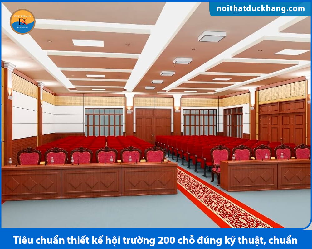 Tiêu chuẩn thiết kế hội trường 200 chỗ đúng kỹ thuật, chuẩn 2026