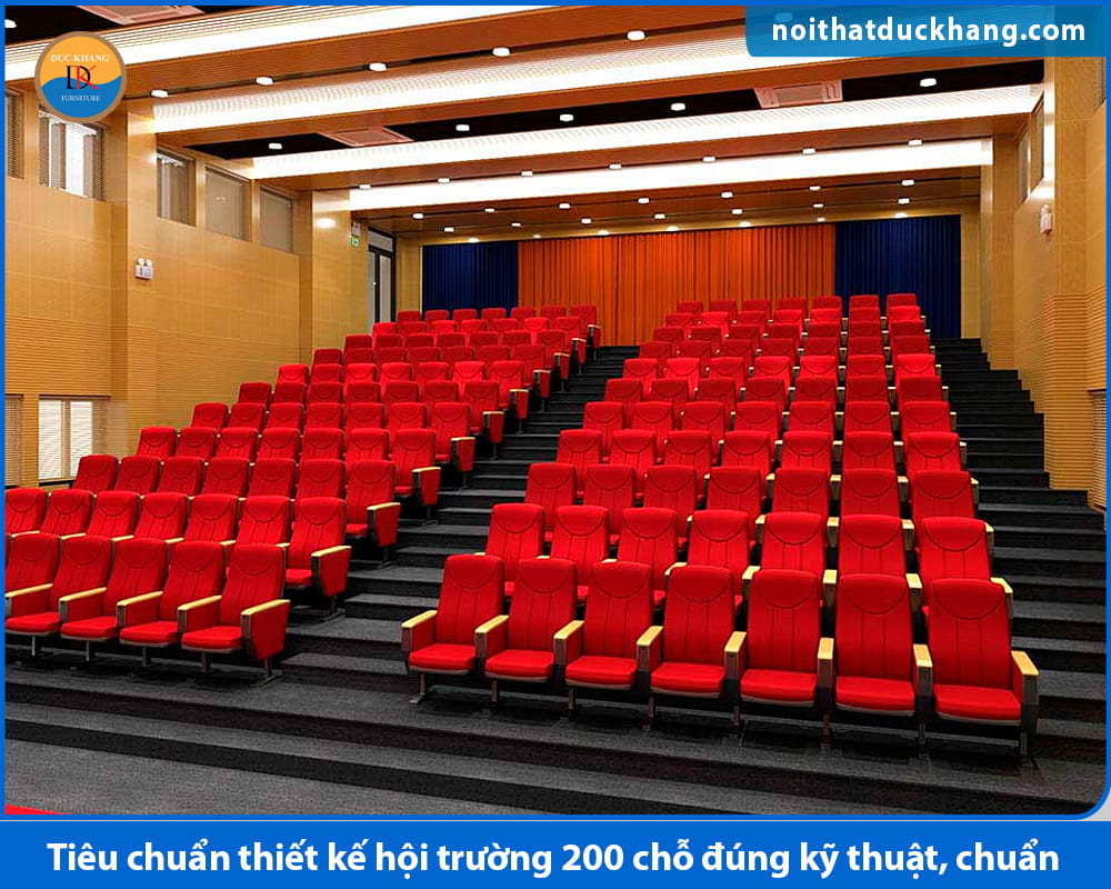 Tiêu chuẩn thiết kế hội trường 200 chỗ đúng kỹ thuật, chuẩn 2026